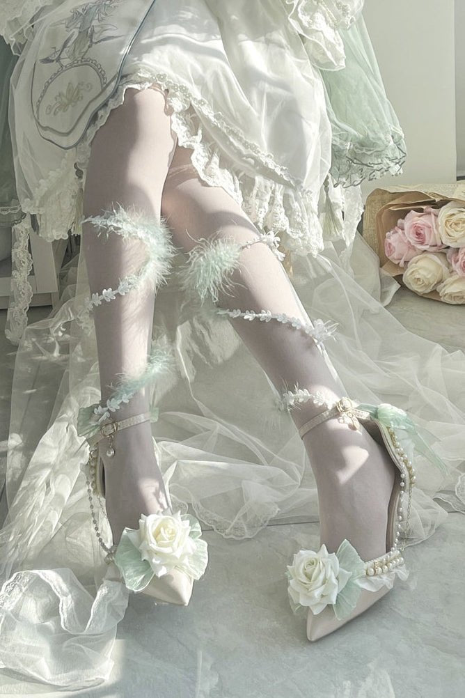 Rose Gift Lolita Bridal Heels LE5105 - LolitaEraLight Blue 5CM34Rose Gift Lolita Bridal Heels LE5105