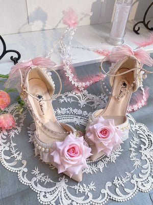 Rose Gift Lolita Bridal Heels LE5106 - LolitaEraPink 5CM34Rose Gift Lolita Bridal Heels LE5106