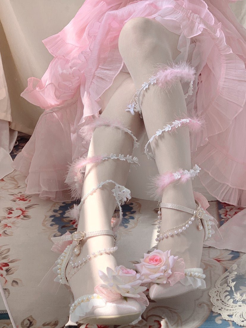 Rose Gift Lolita Bridal Heels LE5106 - LolitaEraWhite Leg - Wrapping Vines34Rose Gift Lolita Bridal Heels LE5106