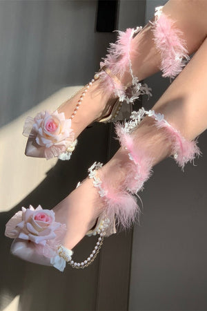 Rose Gift Lolita Bridal Heels LE5106 - LolitaEraPink Leg - Wrapping Vines34Rose Gift Lolita Bridal Heels LE5106