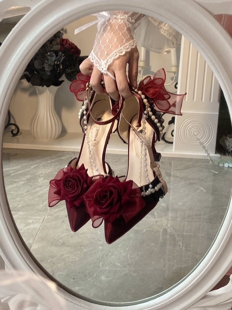 Rose Gift Lolita Bridal Heels LE5107 - LolitaEraRed 5CM34Rose Gift Lolita Bridal Heels LE5107