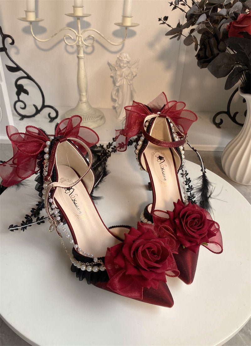 Rose Gift Lolita Bridal Heels LE5107 - LolitaEraRed 5CM34Rose Gift Lolita Bridal Heels LE5107