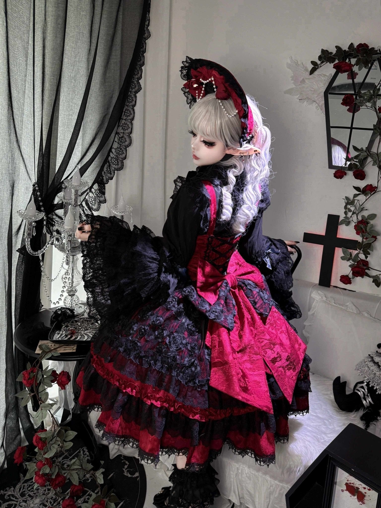Rose Princess Lolita Red JSK Dress 1334 - LolitaEraRed JSKSRose Princess Lolita Red JSK Dress 1334