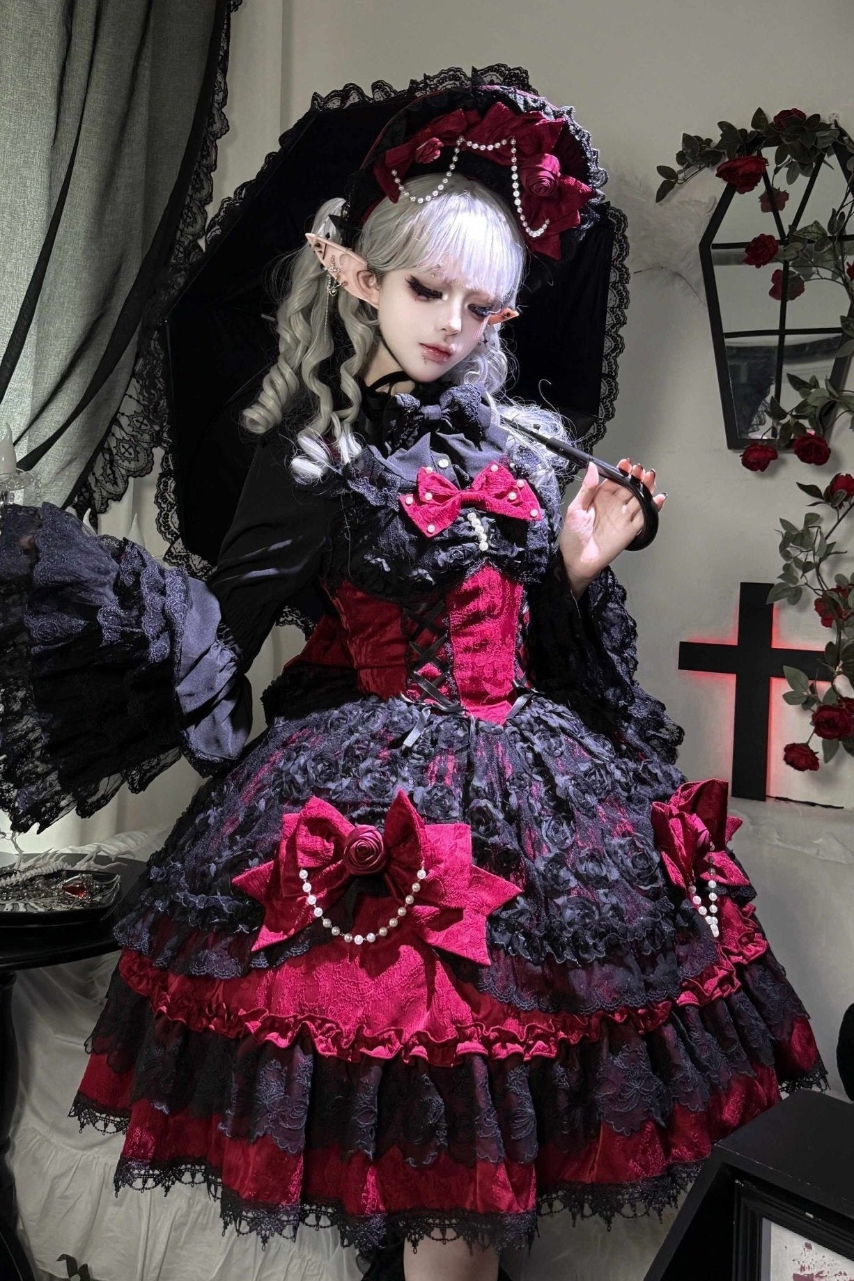 Rose Princess Lolita Red JSK Dress 1334 - LolitaEraRed JSKSRose Princess Lolita Red JSK Dress 1334
