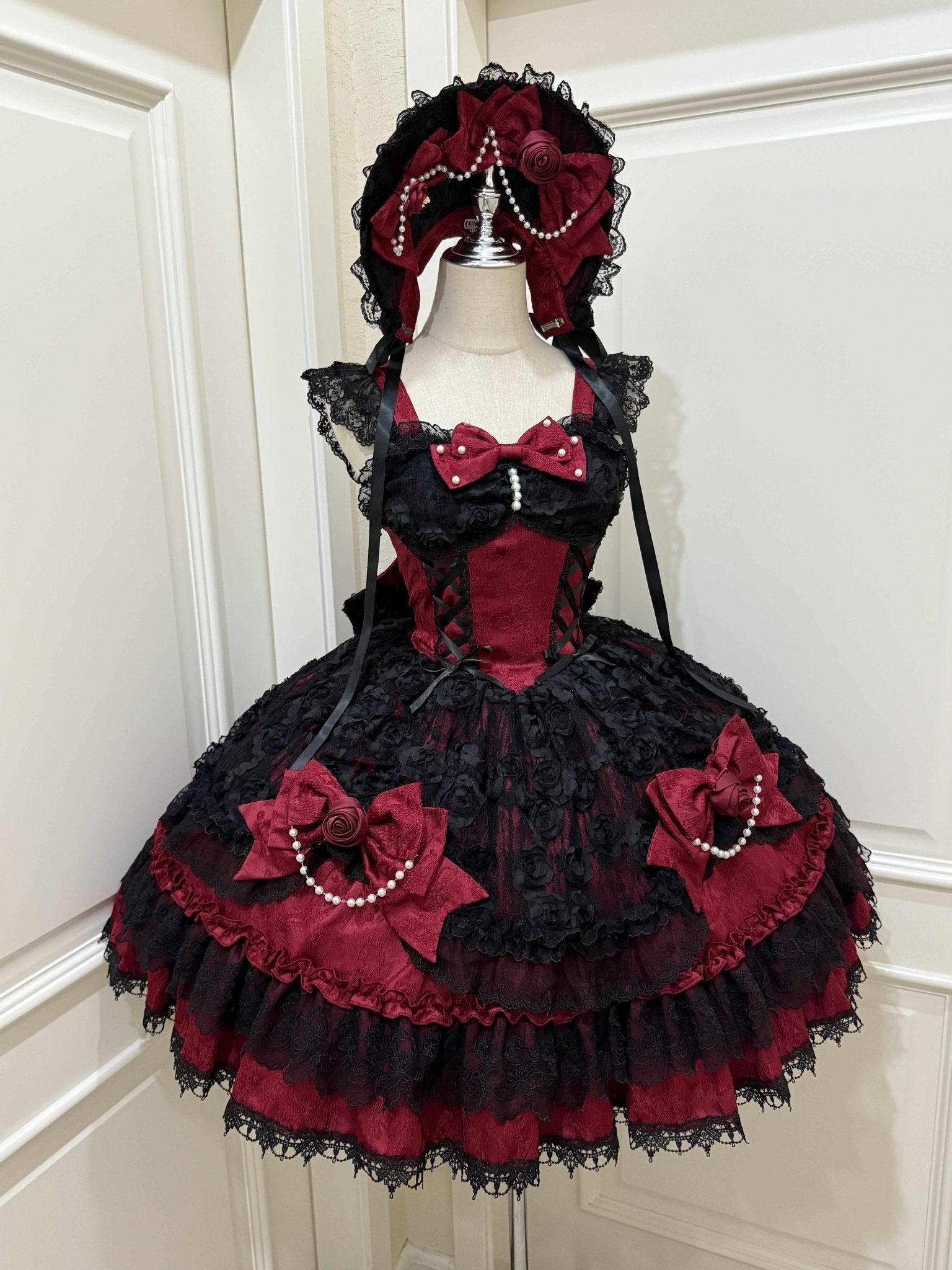 Rose Princess Lolita Red JSK Dress 1334 - LolitaEraRed JSK+BNTSRose Princess Lolita Red JSK Dress 1334