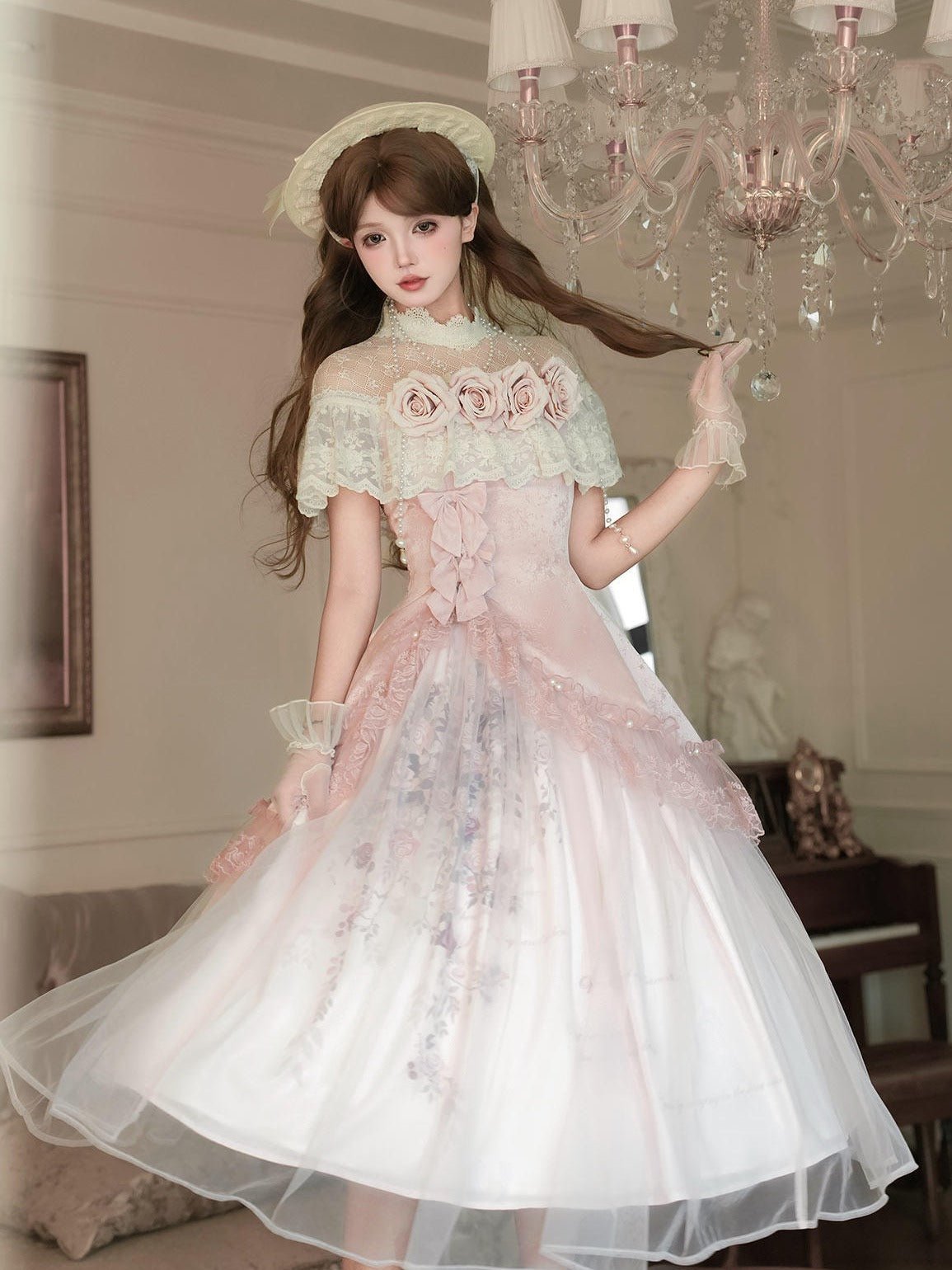 Rose Sonnet Lolita Pink Dress Set 1295 - LolitaEraPink SetSRose Sonnet Lolita Pink Dress Set 1295