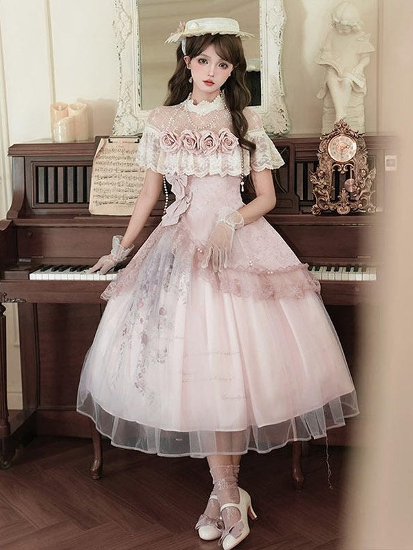 Rose Sonnet Lolita Pink Dress Set 1295 - LolitaEraPink SetSRose Sonnet Lolita Pink Dress Set 1295