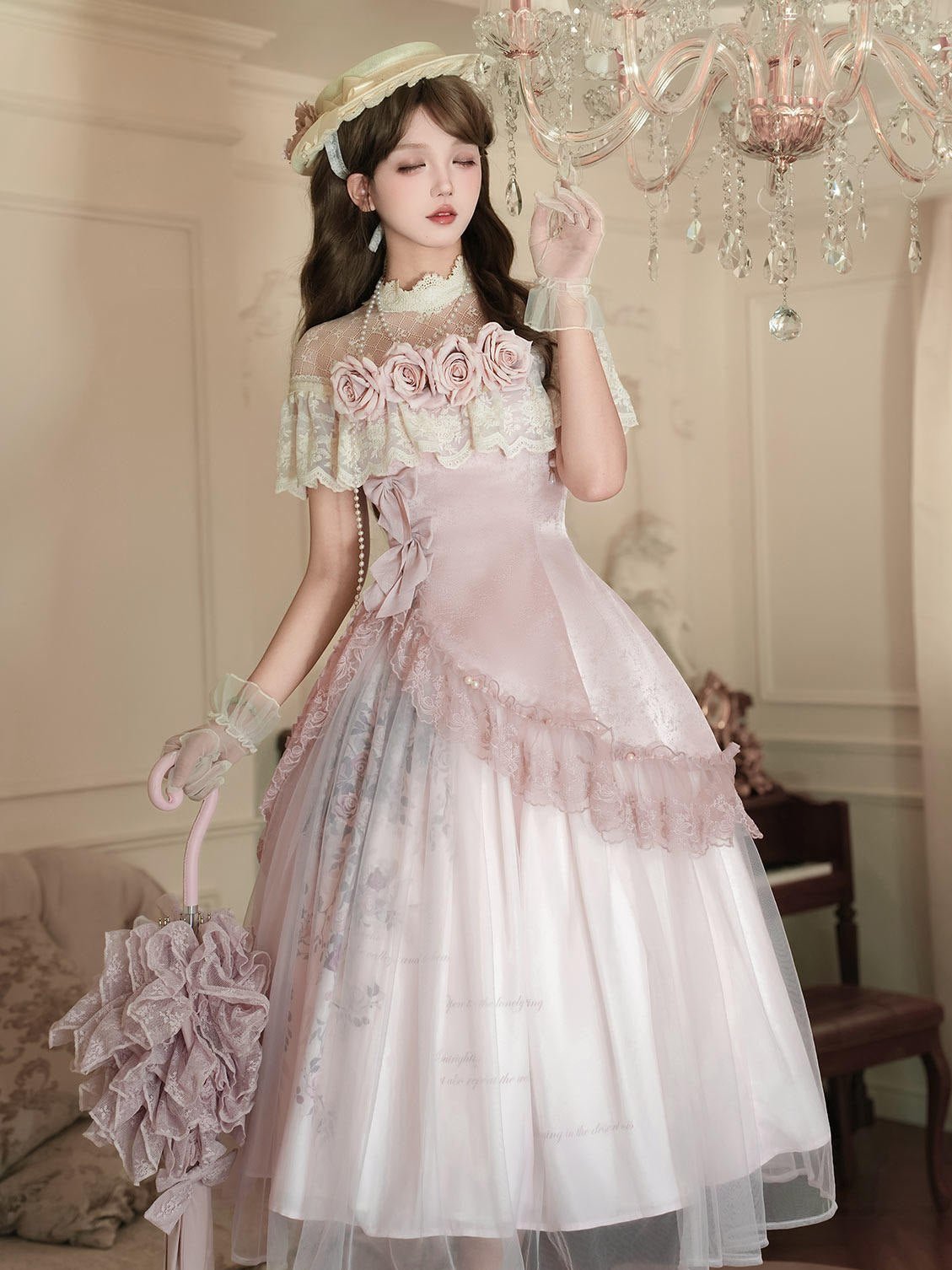 Rose Sonnet Lolita Pink Dress Set 1295 - LolitaEraPink SetSRose Sonnet Lolita Pink Dress Set 1295