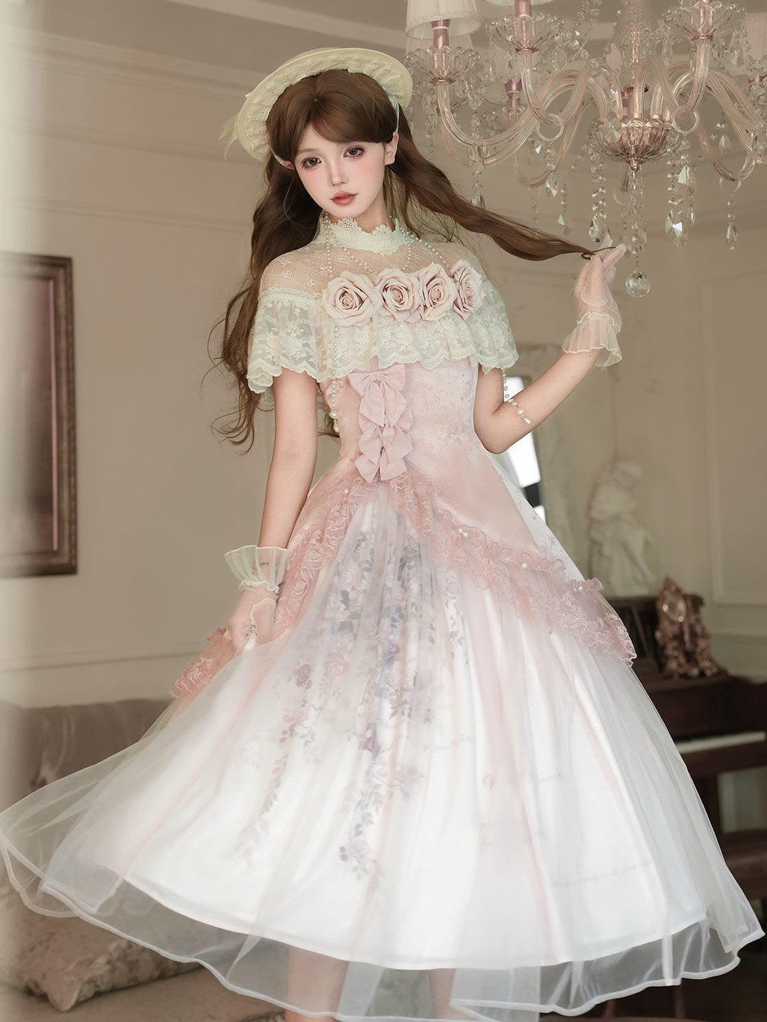 Rose Sonnet Lolita Pink Dress Set 1295 - LolitaEraPink SetSRose Sonnet Lolita Pink Dress Set 1295