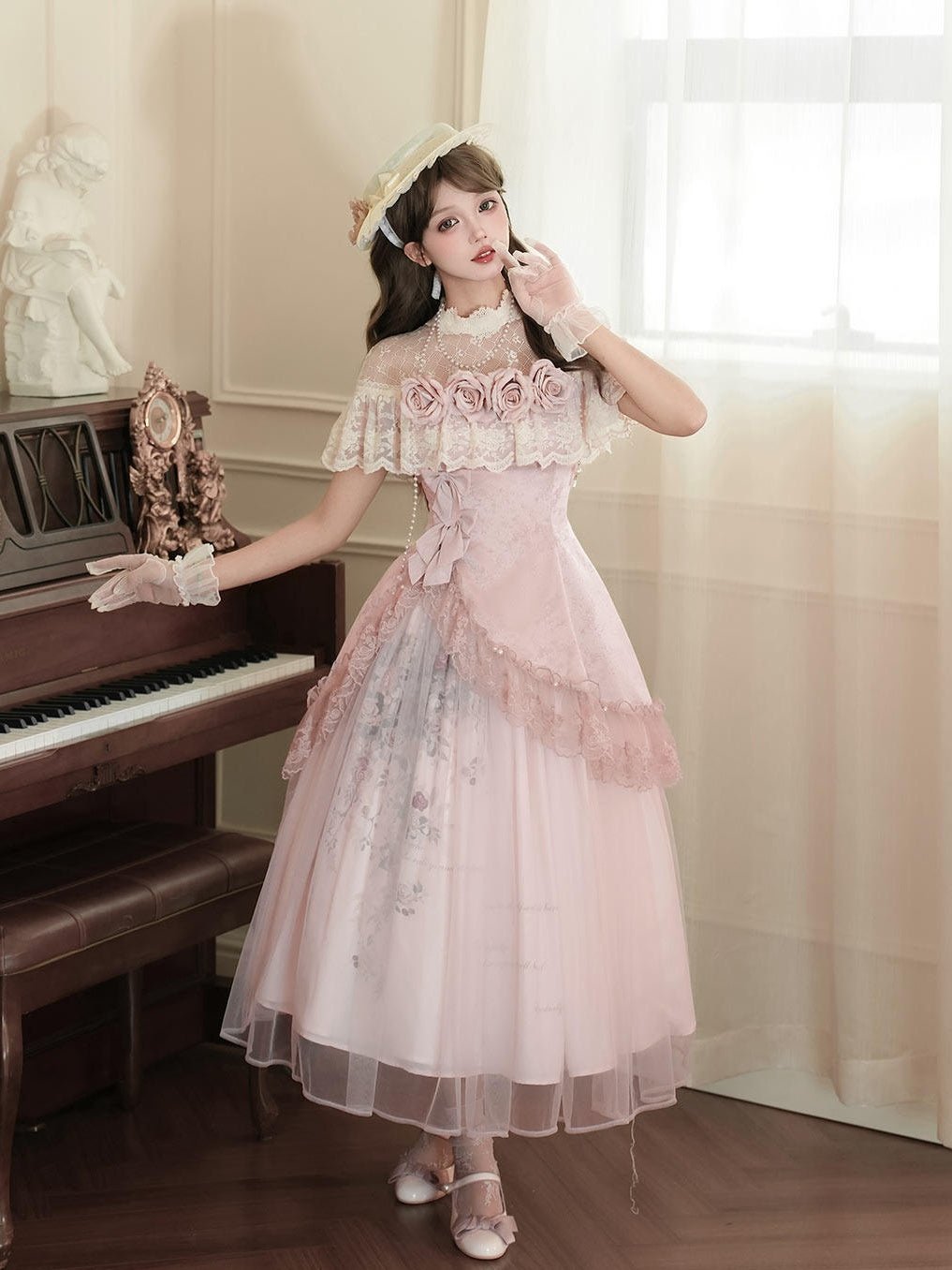 Rose Sonnet Lolita Pink Dress Set 1295 - LolitaEraPink SetSRose Sonnet Lolita Pink Dress Set 1295