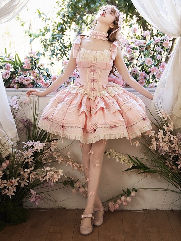 Rose Theater Pink Ballet Tiered Lolita JSK Dress - LolitaEraPink JSKSRose Theater Pink Ballet Tiered Lolita JSK Dress