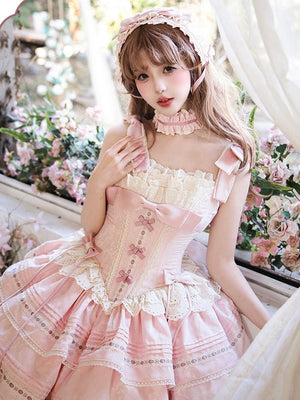 Rose Theater Pink Ballet Tiered Lolita JSK Dress - LolitaEraPink JSKSRose Theater Pink Ballet Tiered Lolita JSK Dress