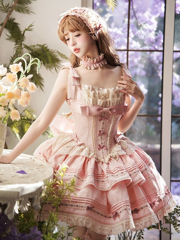 Rose Theater Pink Ballet Tiered Lolita JSK Dress - LolitaEraPink JSKSRose Theater Pink Ballet Tiered Lolita JSK Dress