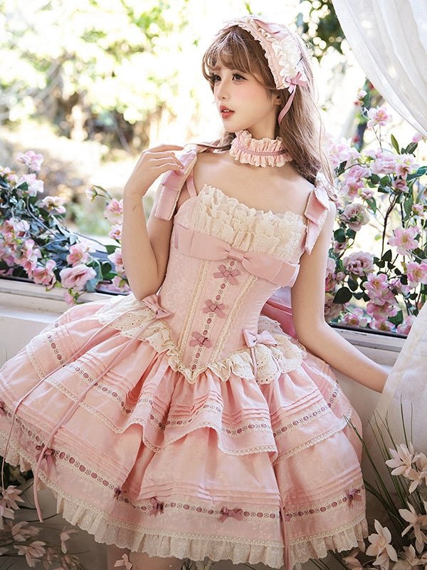 Rose Theater Pink Ballet Tiered Lolita JSK Dress - LolitaEraPink JSKSRose Theater Pink Ballet Tiered Lolita JSK Dress