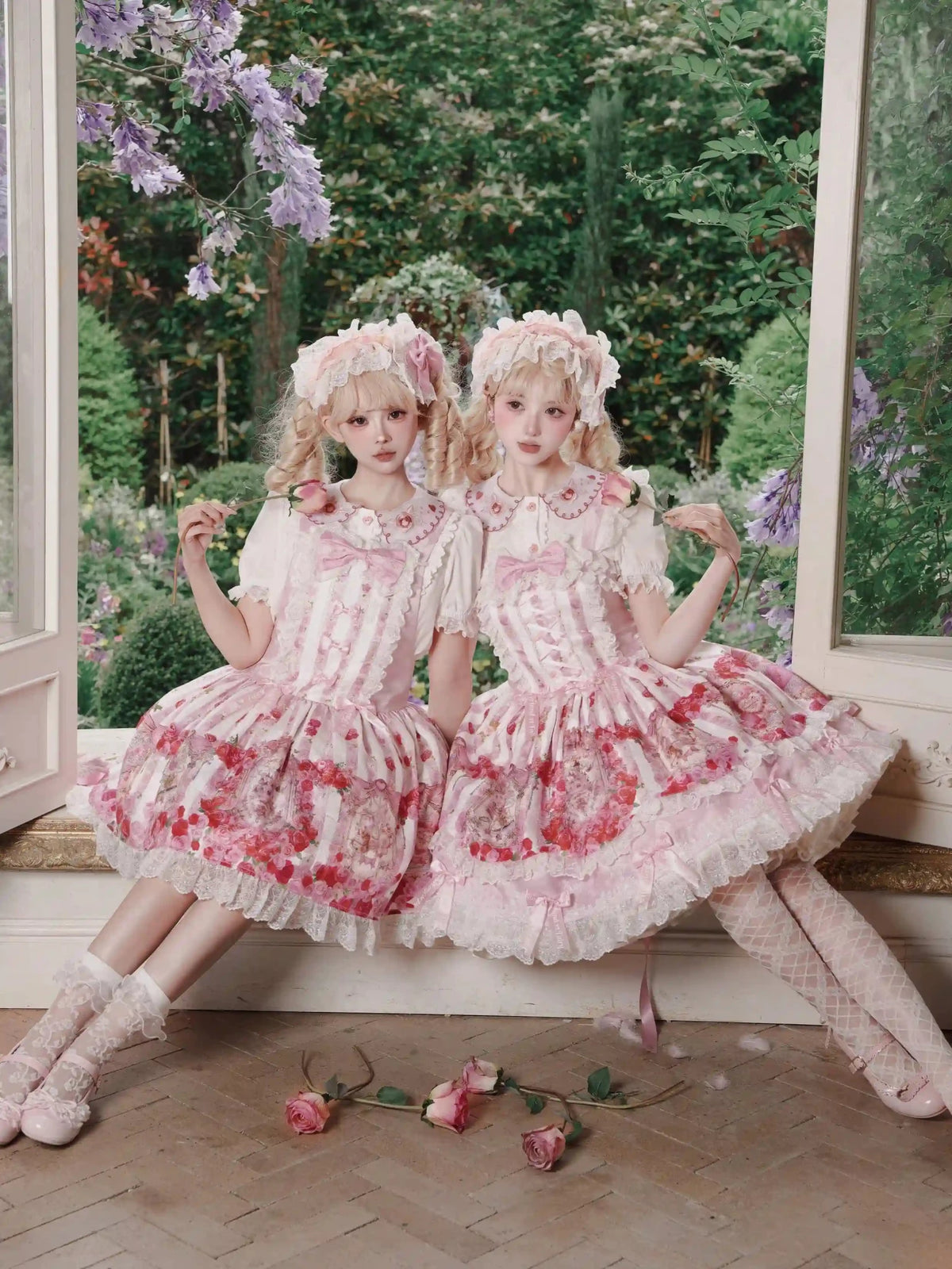 Rose Wall Sweet Lolita OP JSK Suspender Dress - LolitaEra