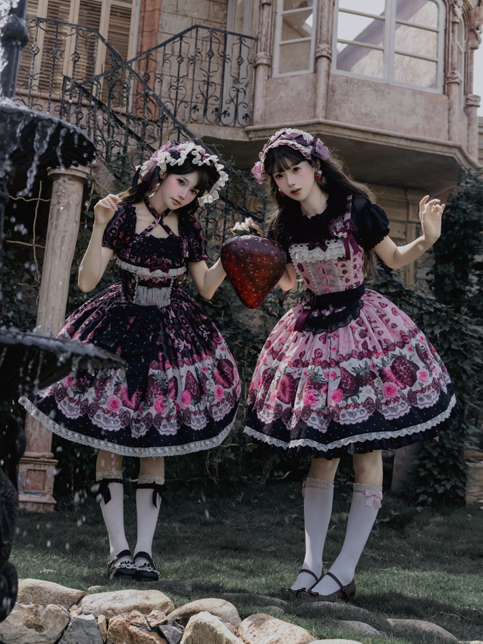 Rotten Berry Fairy Tale Strawberry Print Sweet Gothic Lolita OP Dress - LolitaEra