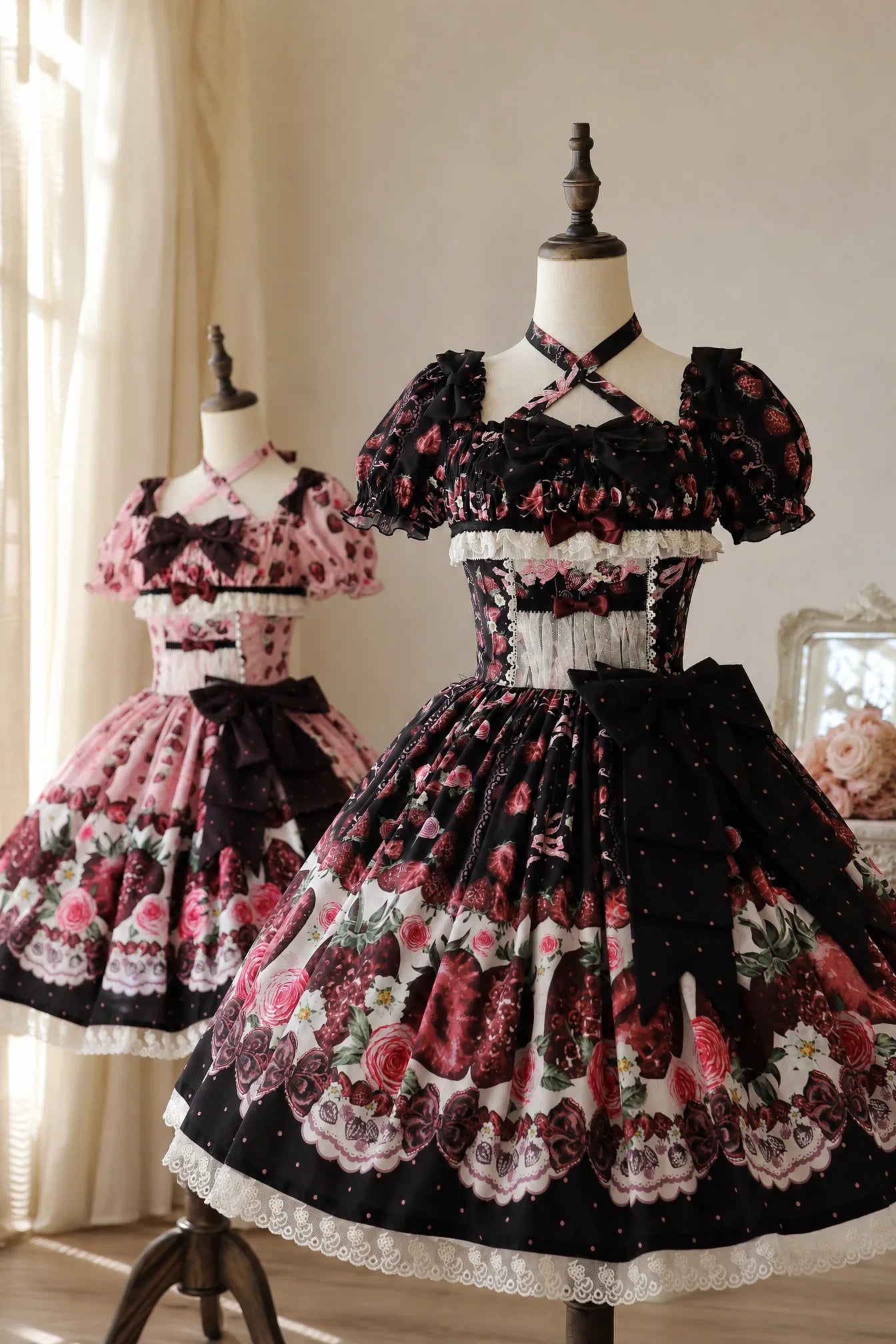 Rotten Berry Fairy Tale Strawberry Print Sweet Gothic Lolita OP Dress - LolitaEra