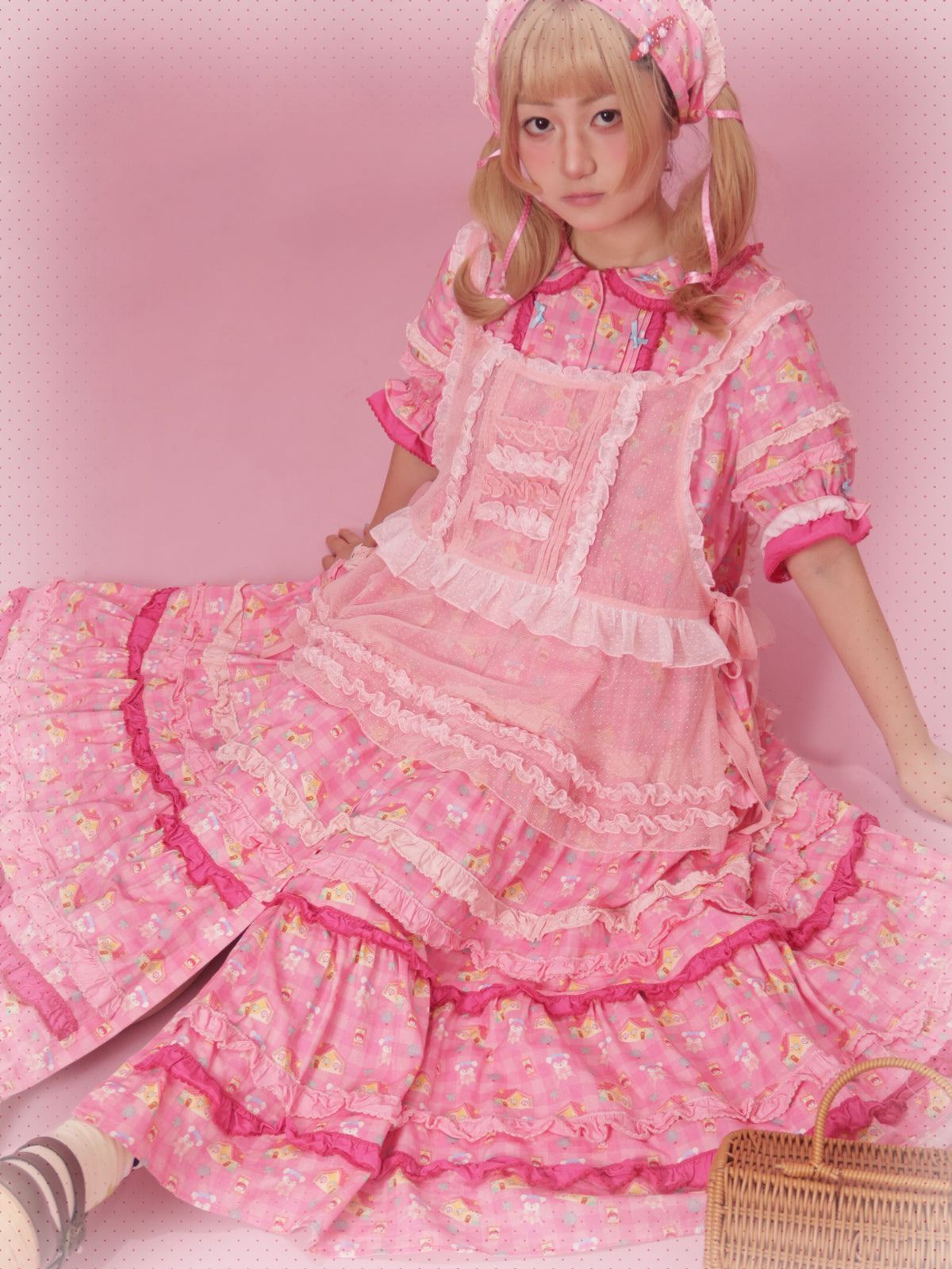 Maiden Tulle Lolita Pink & White Two-tone Spliced Overdress Dress Set