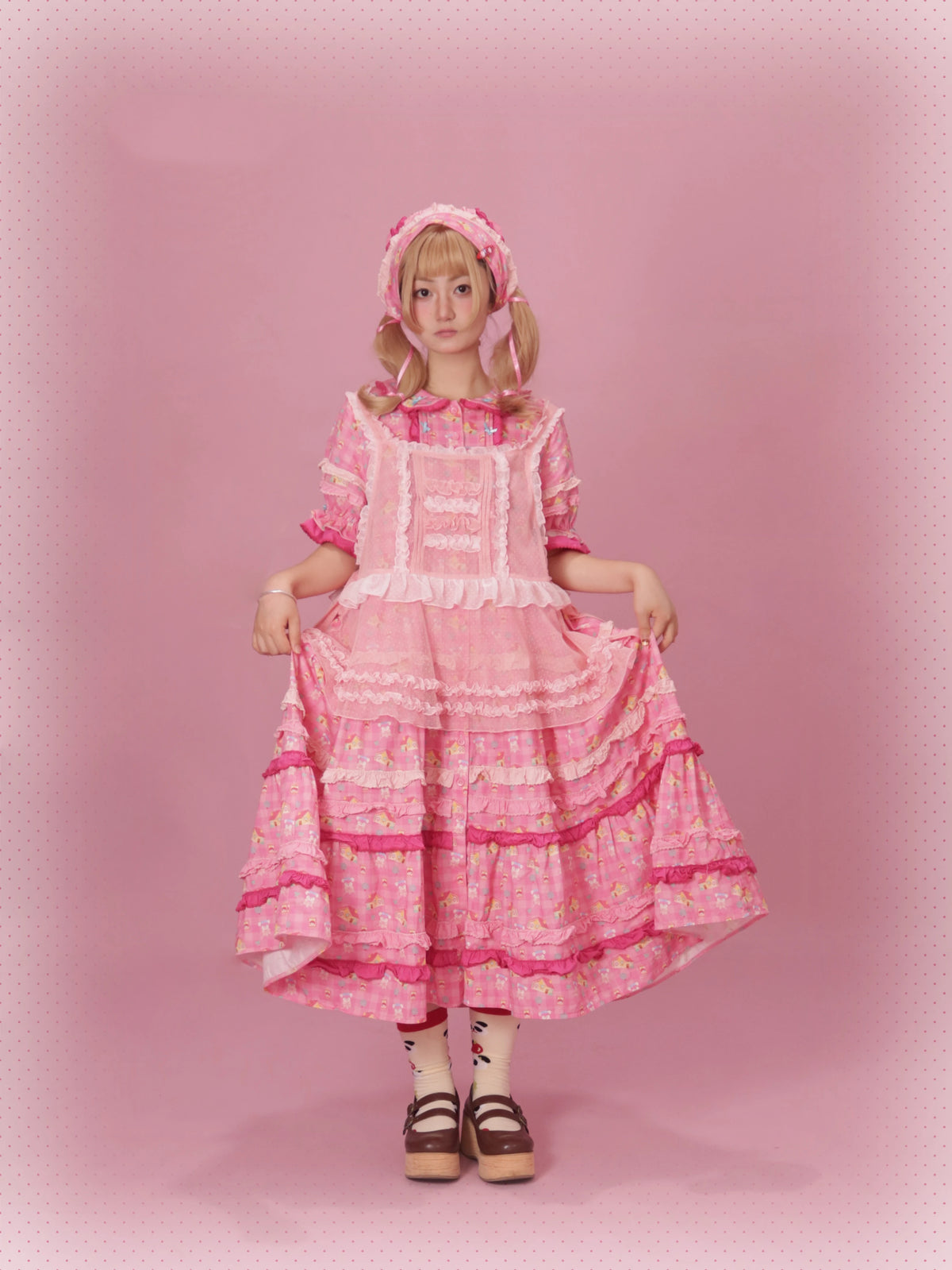 Maiden Tulle Lolita Pink & White Two-tone Spliced Overdress Dress Set