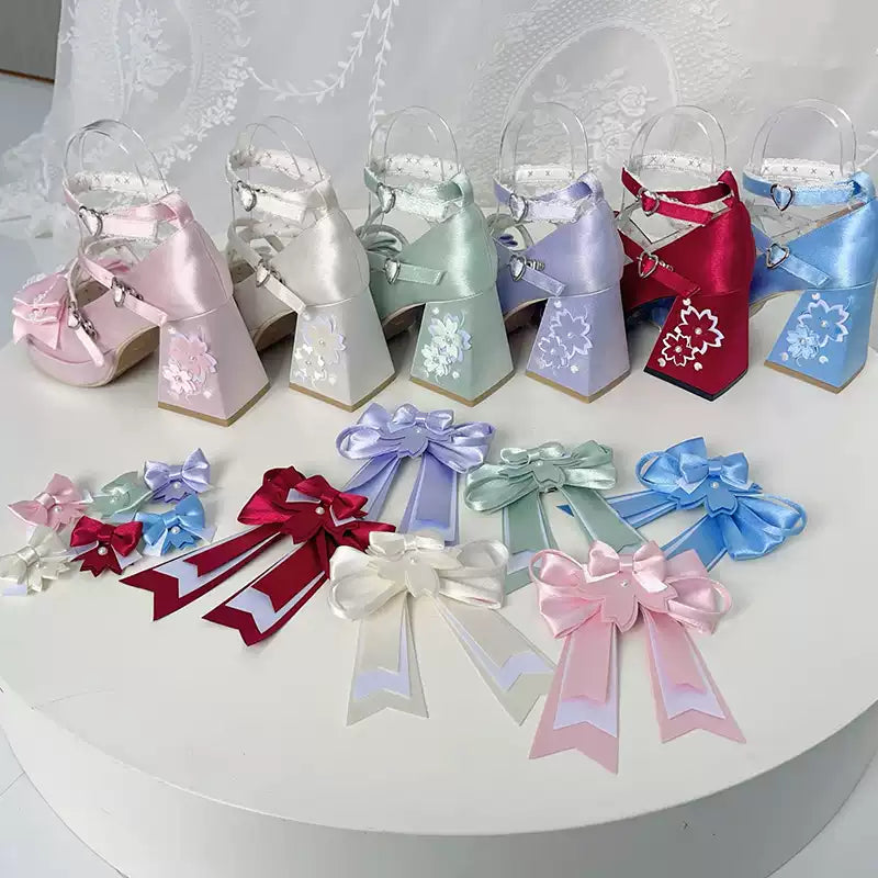 [Sakura Oath] Floating Dream Realm Lolita Shoes Round Toe Bow Sweet Cute Japanese Platform High Heels Women's Shoes