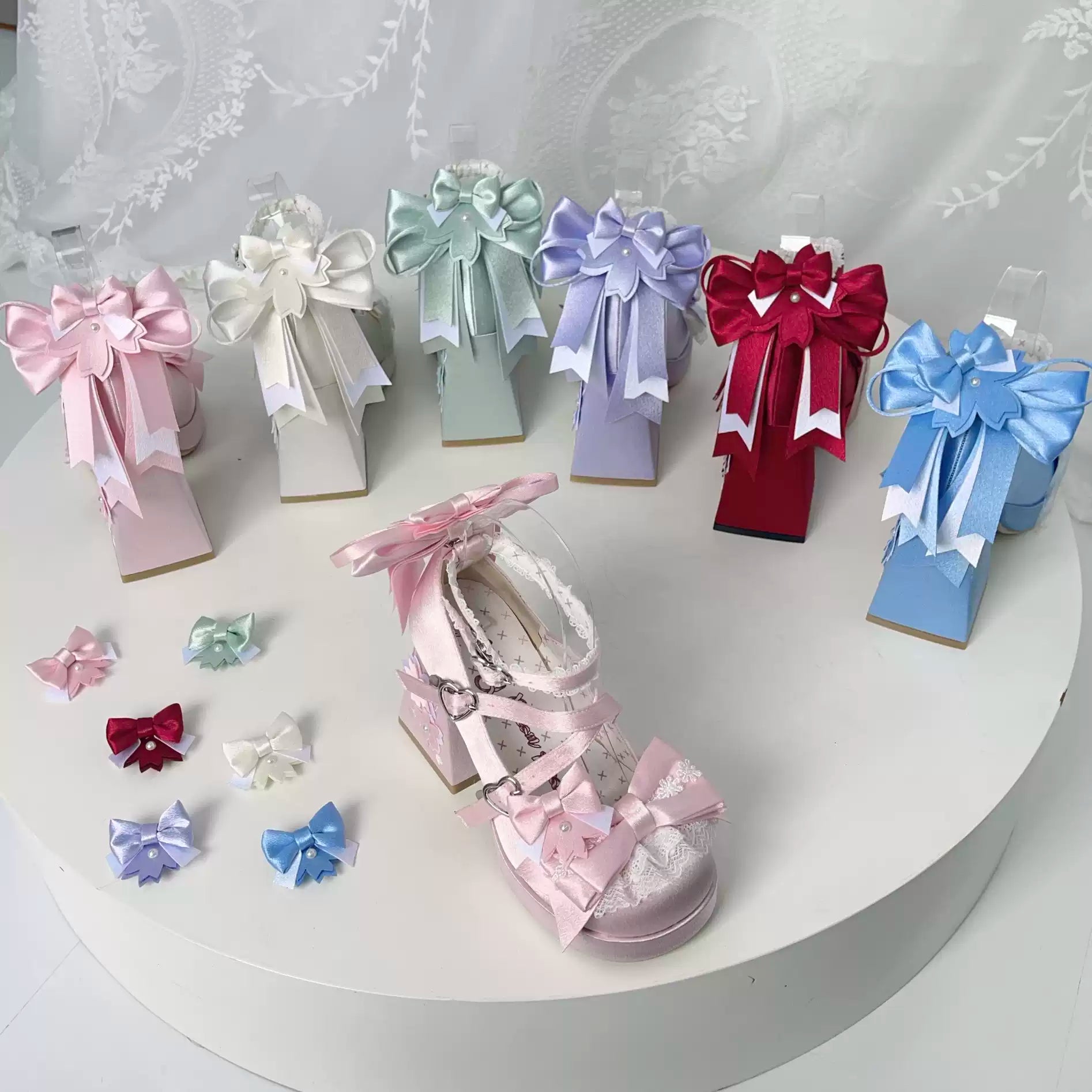 [Sakura Oath] Floating Dream Realm Lolita Shoes Round Toe Bow Sweet Cute Japanese Platform High Heels Women's Shoes