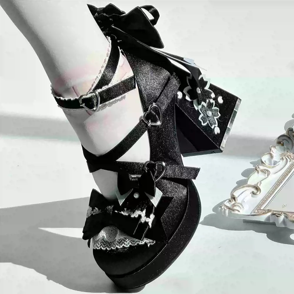 [Sakura Oath] Floating Dream Realm Lolita Shoes Round Toe Bow Sweet Cute Japanese Platform High Heels Women's Shoes