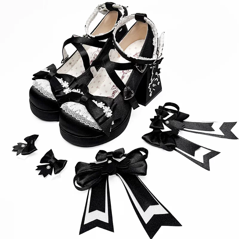 [Sakura Oath] Floating Dream Realm Lolita Shoes Round Toe Bow Sweet Cute Japanese Platform High Heels Women's Shoes