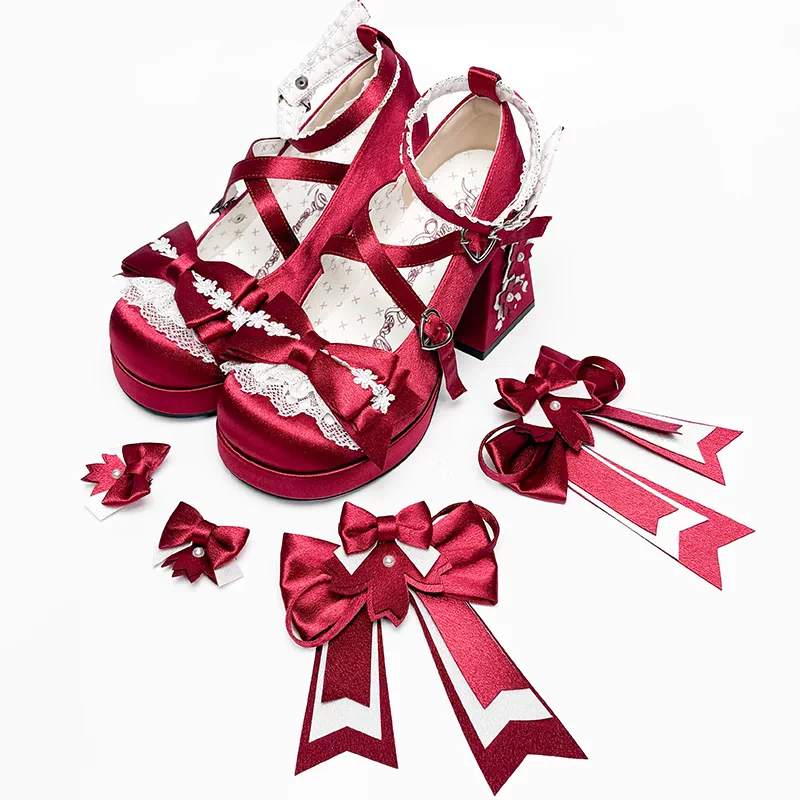 [Sakura Oath] Floating Dream Realm Lolita Shoes Round Toe Bow Sweet Cute Japanese Platform High Heels Women's Shoes