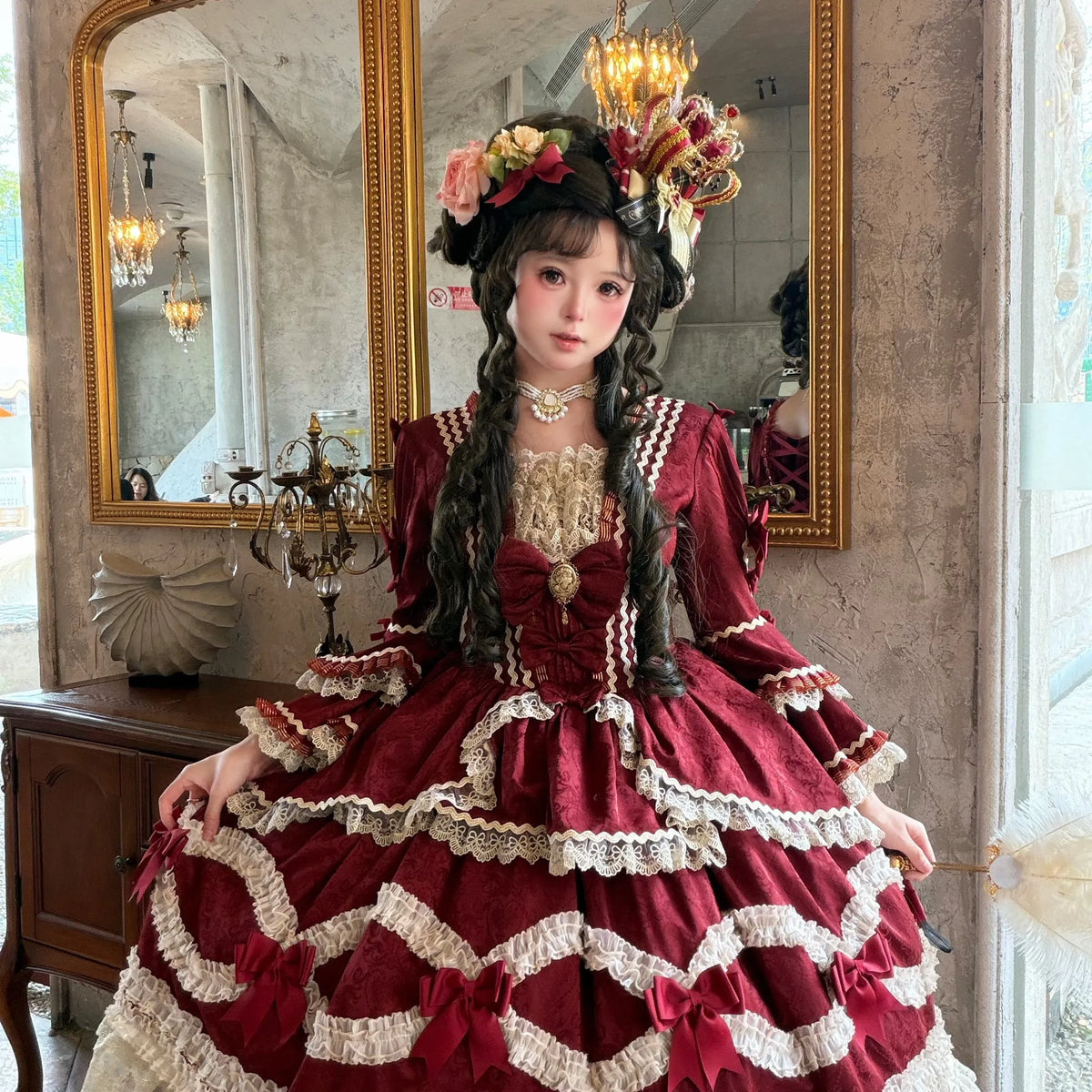 【Berry Rococo】"Scarlet Prologue" Red and Gold Dress-Style Luxurious Lolita Model, One Group Deposit