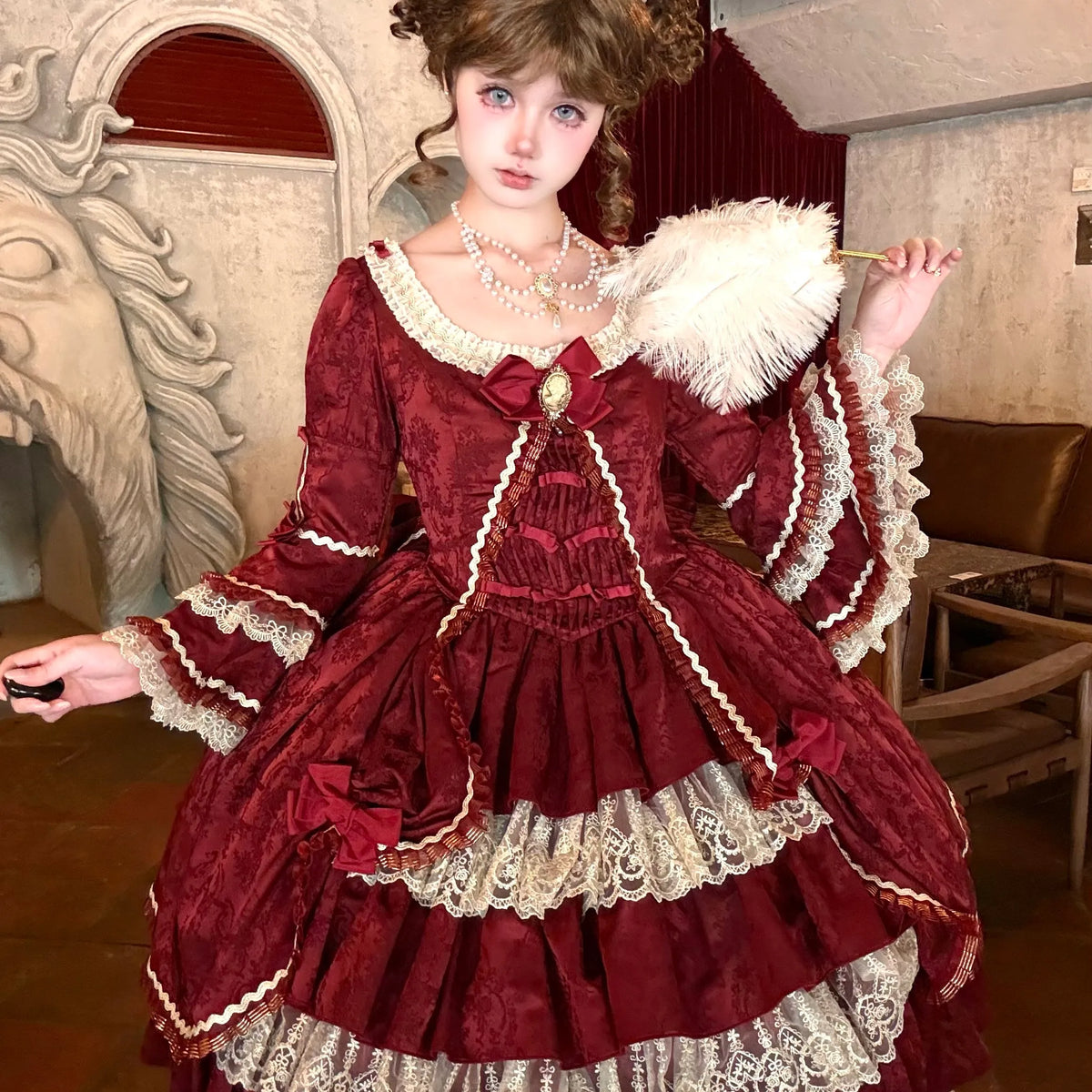 【Berry Rococo】"Scarlet Prologue" Red and Gold Dress-Style Luxurious Lolita Model, One Group Deposit