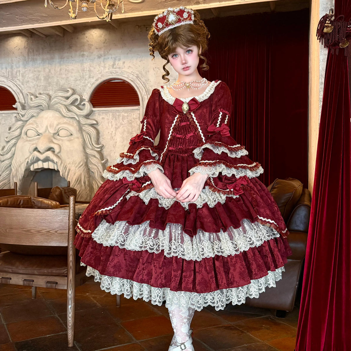 【Berry Rococo】"Scarlet Prologue" Red and Gold Dress-Style Luxurious Lolita Model, One Group Deposit