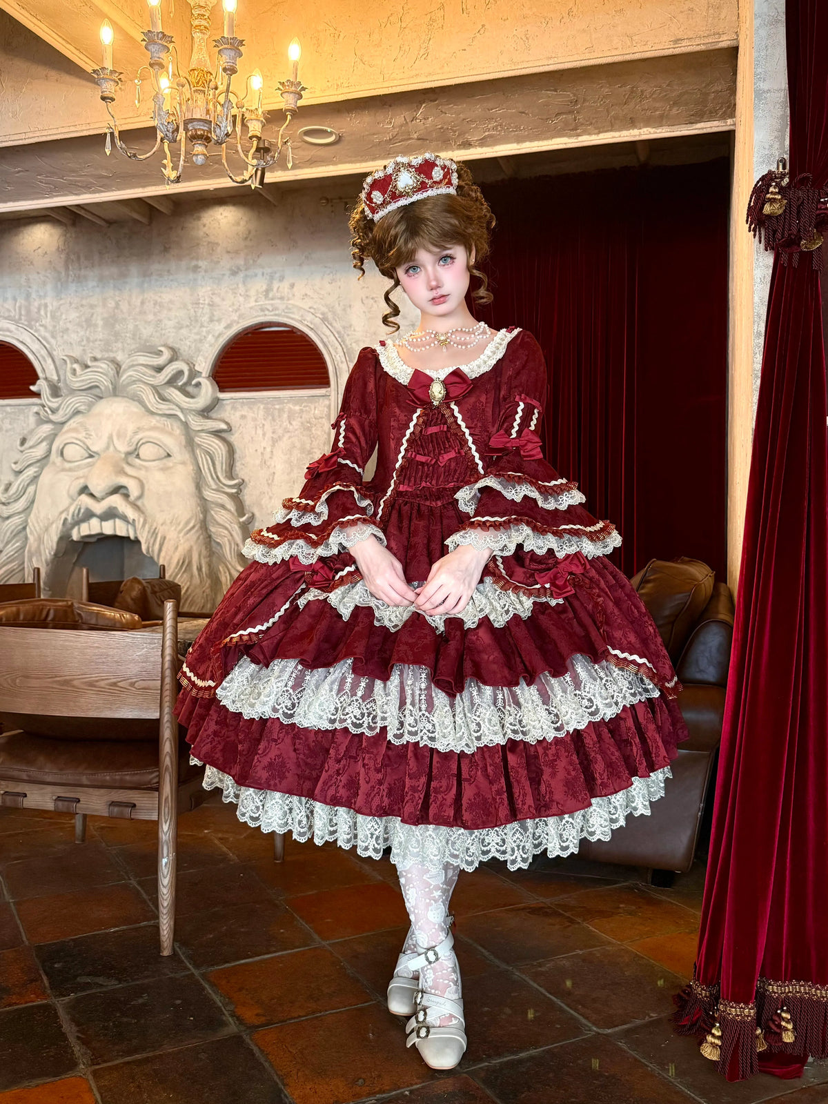 【Berry Rococo】"Scarlet Prologue" Red and Gold Dress-Style Luxurious Lolita Model, One Group Deposit