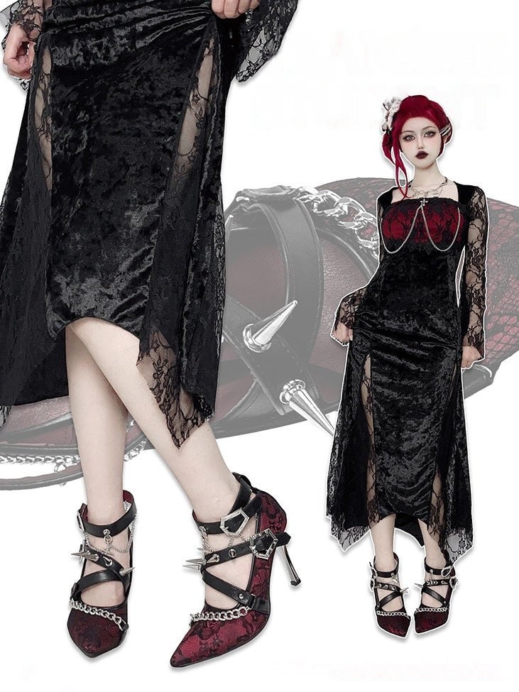 Scarlet Sorceress Pointed - Toe Metallic Stiletto Heels LE5114 - LolitaEraRed34Scarlet Sorceress Pointed - Toe Metallic Stiletto Heels LE5114