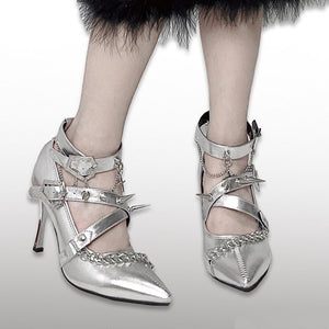 Scarlet Sorceress Pointed - Toe Metallic Stiletto Heels LE5114 - LolitaEraBlack Set34Scarlet Sorceress Pointed - Toe Metallic Stiletto Heels LE5114