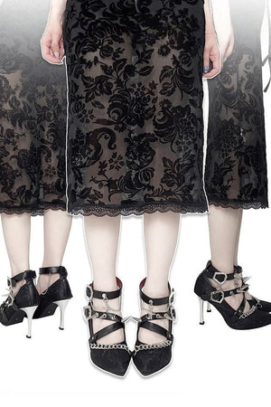 Scarlet Sorceress Pointed - Toe Metallic Stiletto Heels LE5114 - LolitaEraLace black34Scarlet Sorceress Pointed - Toe Metallic Stiletto Heels LE5114