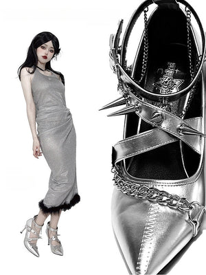 Scarlet Sorceress Pointed - Toe Metallic Stiletto Heels LE5114 - LolitaEraBlack Set34Scarlet Sorceress Pointed - Toe Metallic Stiletto Heels LE5114