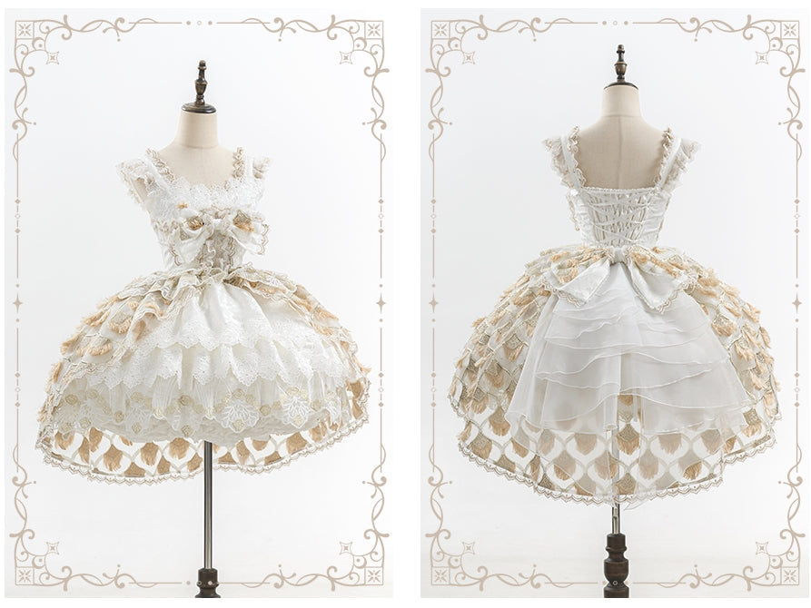 Peacock Feather SP Bridal Lolita White & Gold JSK Dress