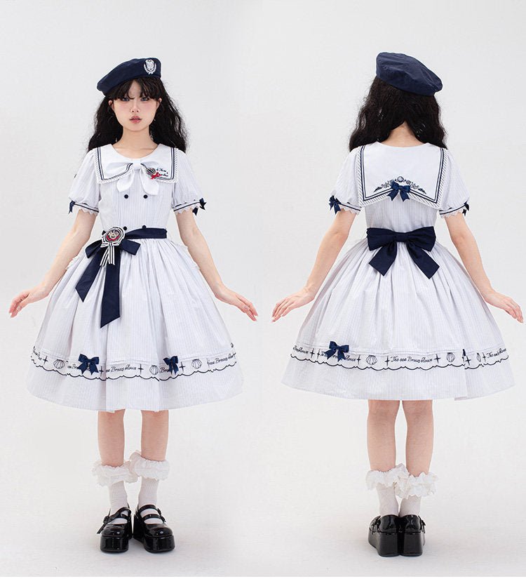 Sea Breeze Nautical Stripe Summer Lolita OP - LolitaEraOP DressXSBlueSea Breeze Nautical Stripe Summer Lolita OP