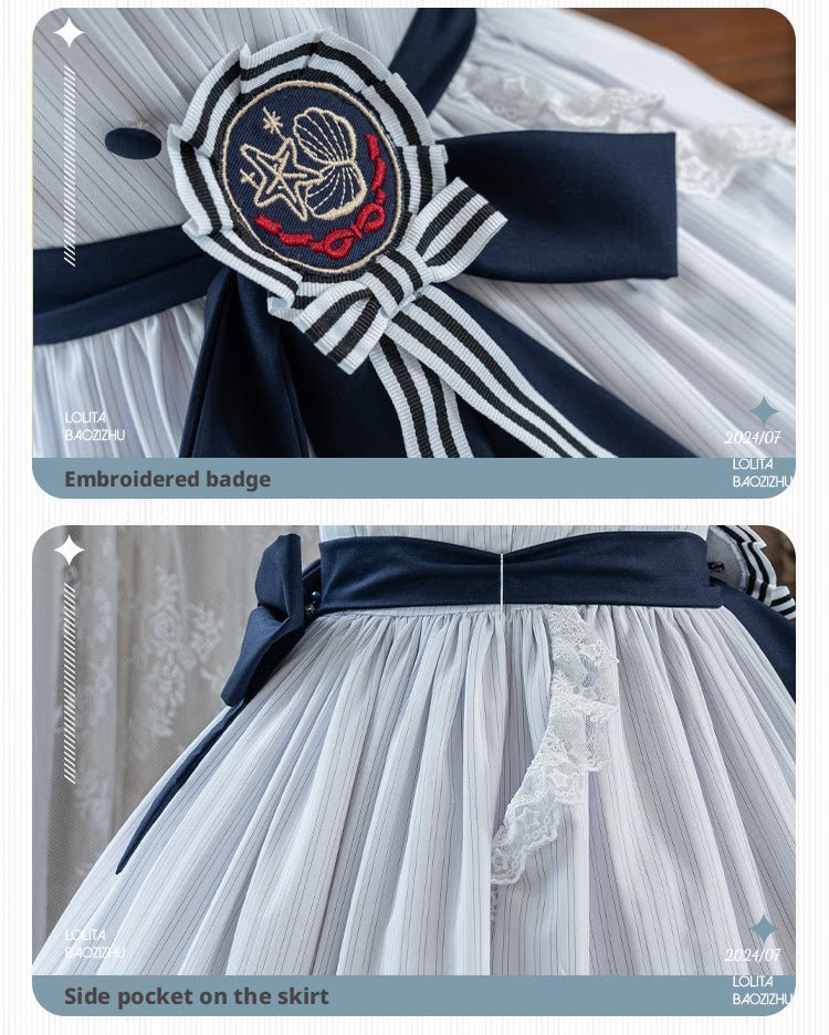 Sea Breeze Nautical Stripe Summer Lolita OP - LolitaEraOP DressXSBlueSea Breeze Nautical Stripe Summer Lolita OP