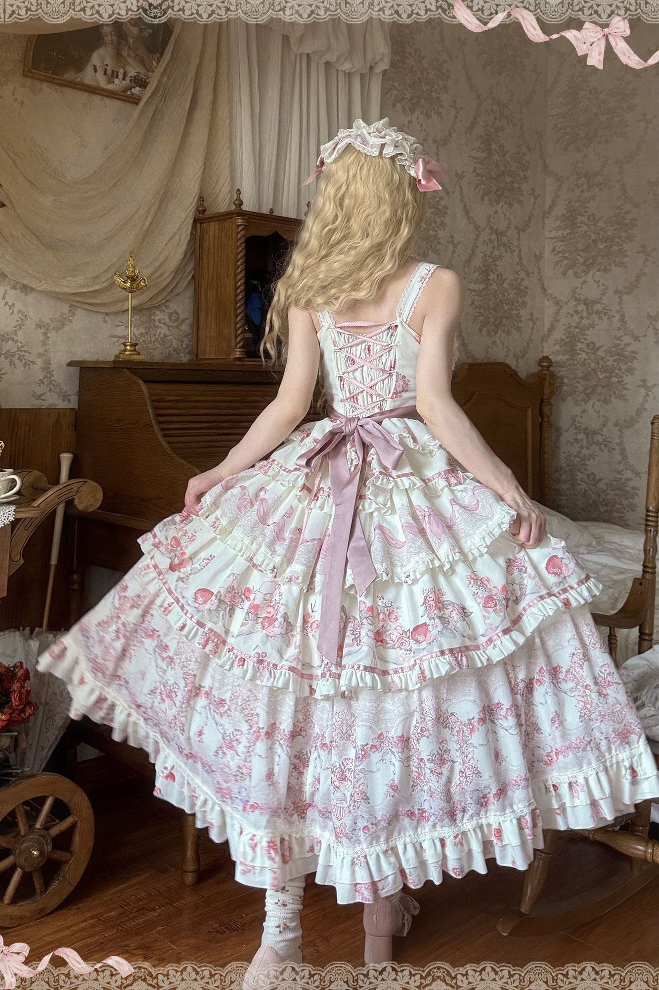 Secret Garden Lolita Pink JSK Dress LE1204 - LolitaEraPink JSKSSecret Garden Lolita Pink JSK Dress LE1204