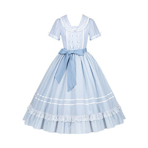 Seven Day Bell Navy Collar Tiered Short OP Lolita Dress - LolitaEraLong OPSSeven Day Bell Navy Collar Tiered Short OP Lolita Dress