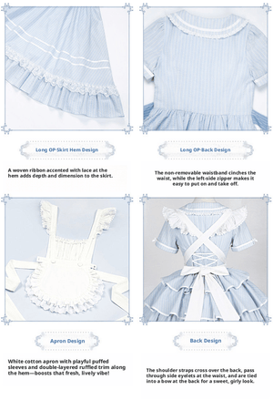 Seven Day Bell Navy Collar Tiered Short OP Lolita Dress - LolitaEraLong OP 4 - Piece Set (OP + Apron + Brooch + Hair Clip)SSeven Day Bell Navy Collar Tiered Short OP Lolita Dress