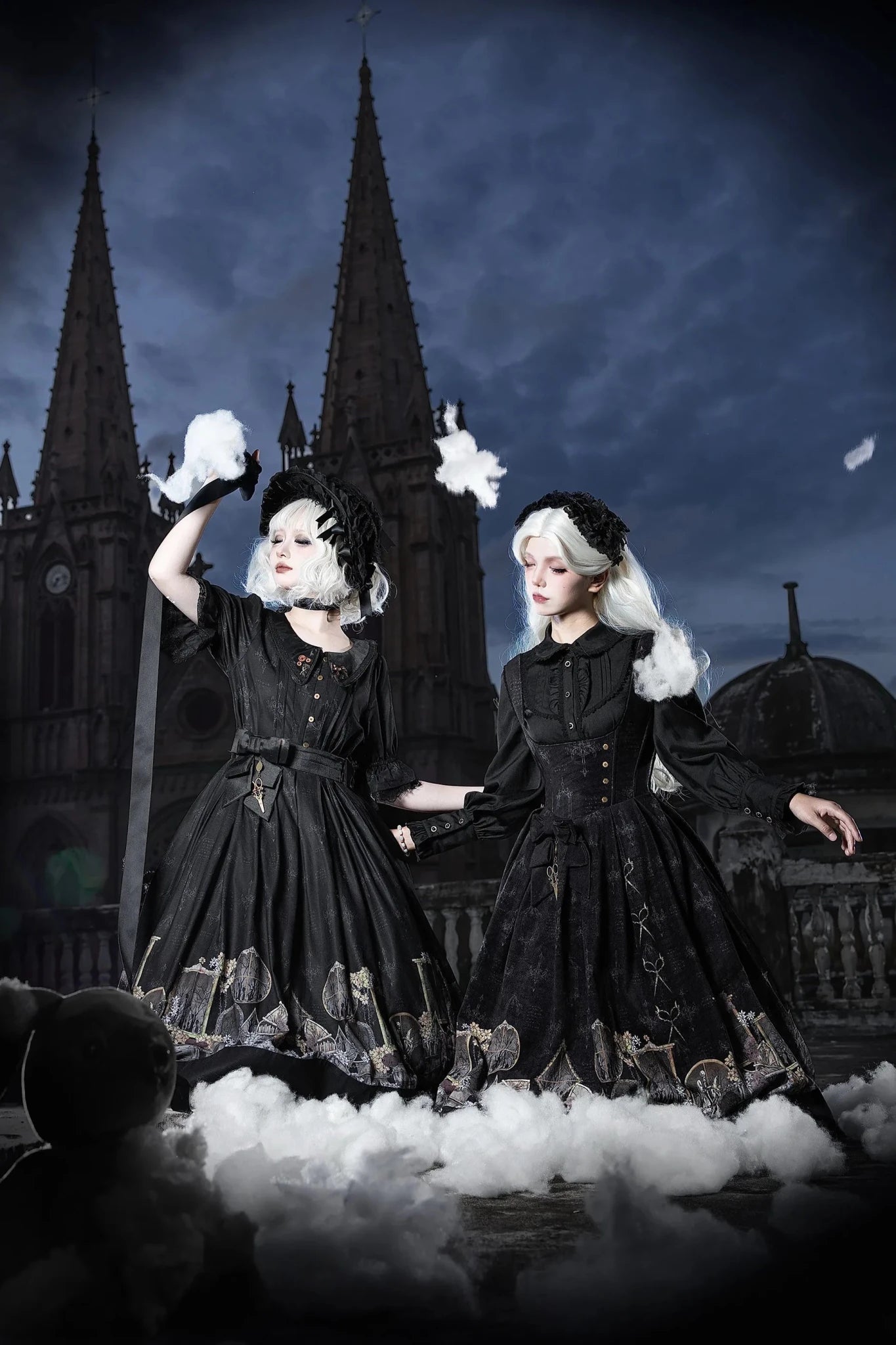 Shadow Window Lolita Gothic Peter‑pan Collar OP & Velvet JSK Dress - LolitaEra