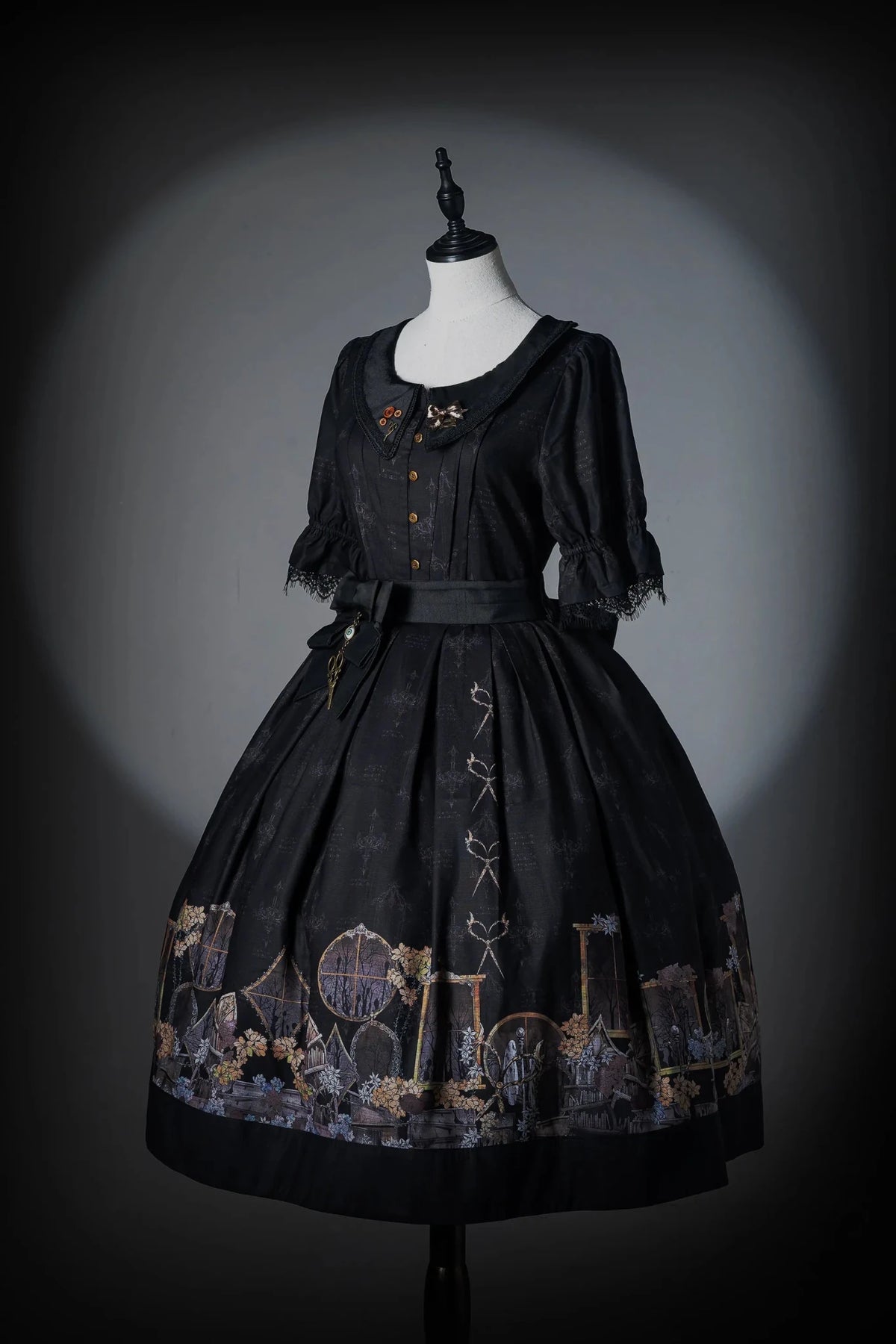 Shadow Window Lolita Gothic Peter‑pan Collar OP & Velvet JSK Dress - LolitaEra