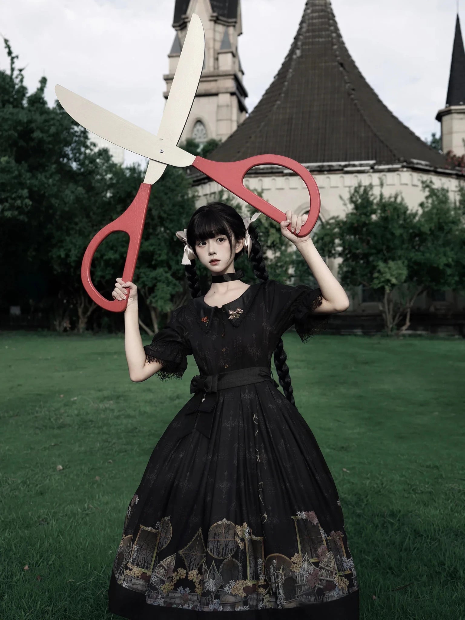 Shadow Window Lolita Gothic Peter‑pan Collar OP & Velvet JSK Dress - LolitaEra