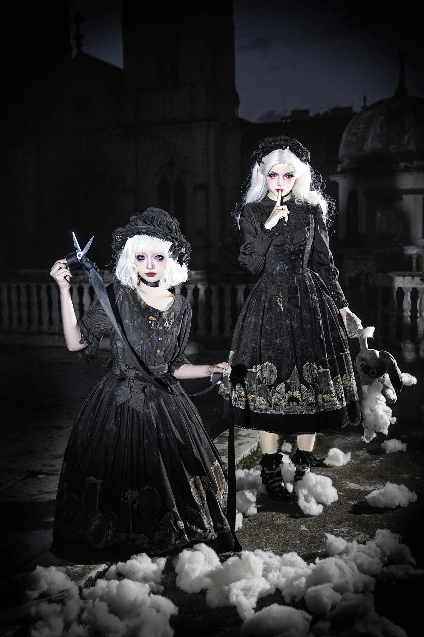 Shadow Window Lolita Gothic Peter‑pan Collar OP & Velvet JSK Dress - LolitaEra