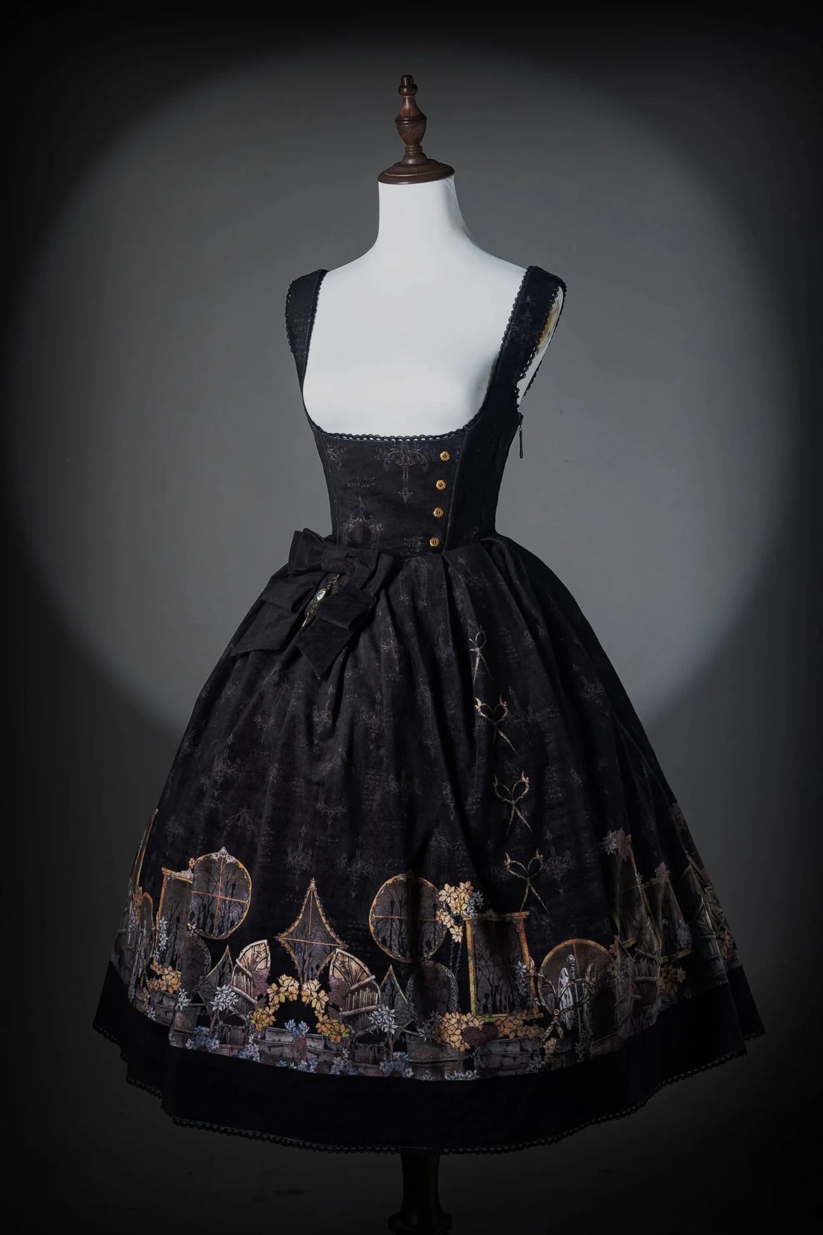 Shadow Window Lolita Gothic Peter‑pan Collar OP & Velvet JSK Dress - LolitaEra