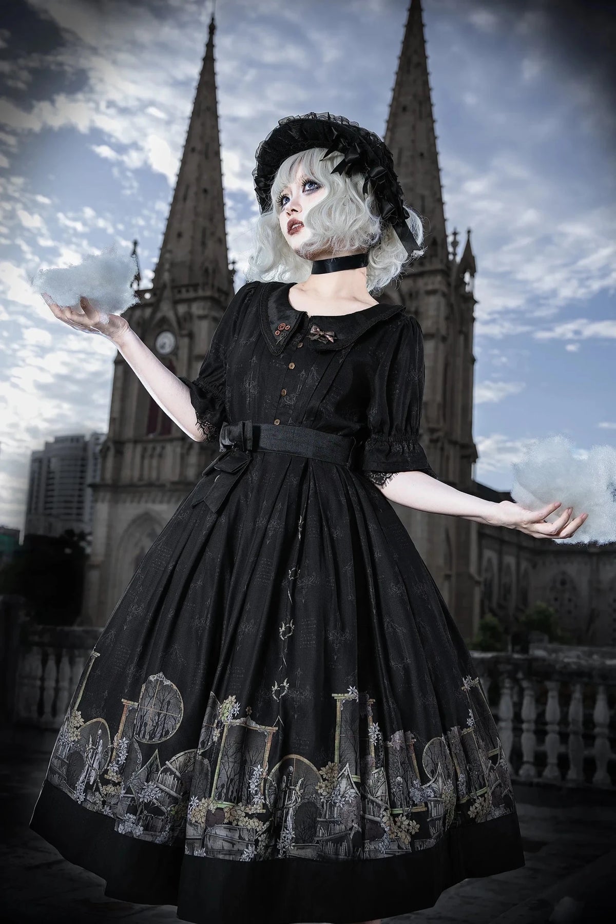 Shadow Window Lolita Gothic Peter‑pan Collar OP & Velvet JSK Dress - LolitaEra