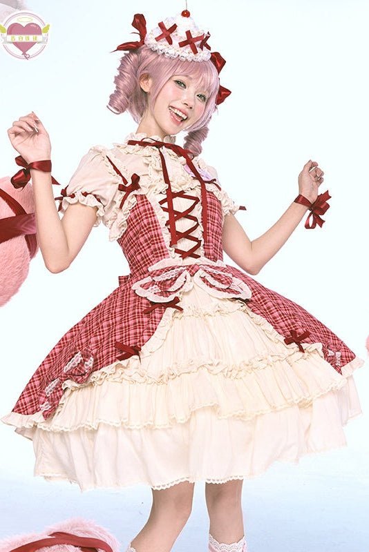 Shugo Chara x Red Plaid Cake Lolita Dress - LolitaEraDressSShugo Chara x Red Plaid Cake Lolita Dress