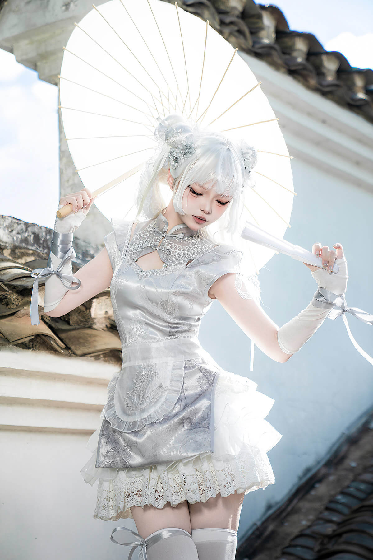 Silver Moon Girl Maid Apron Dress Set - LolitaEraSetSSilver Moon Girl Maid Apron Dress Set